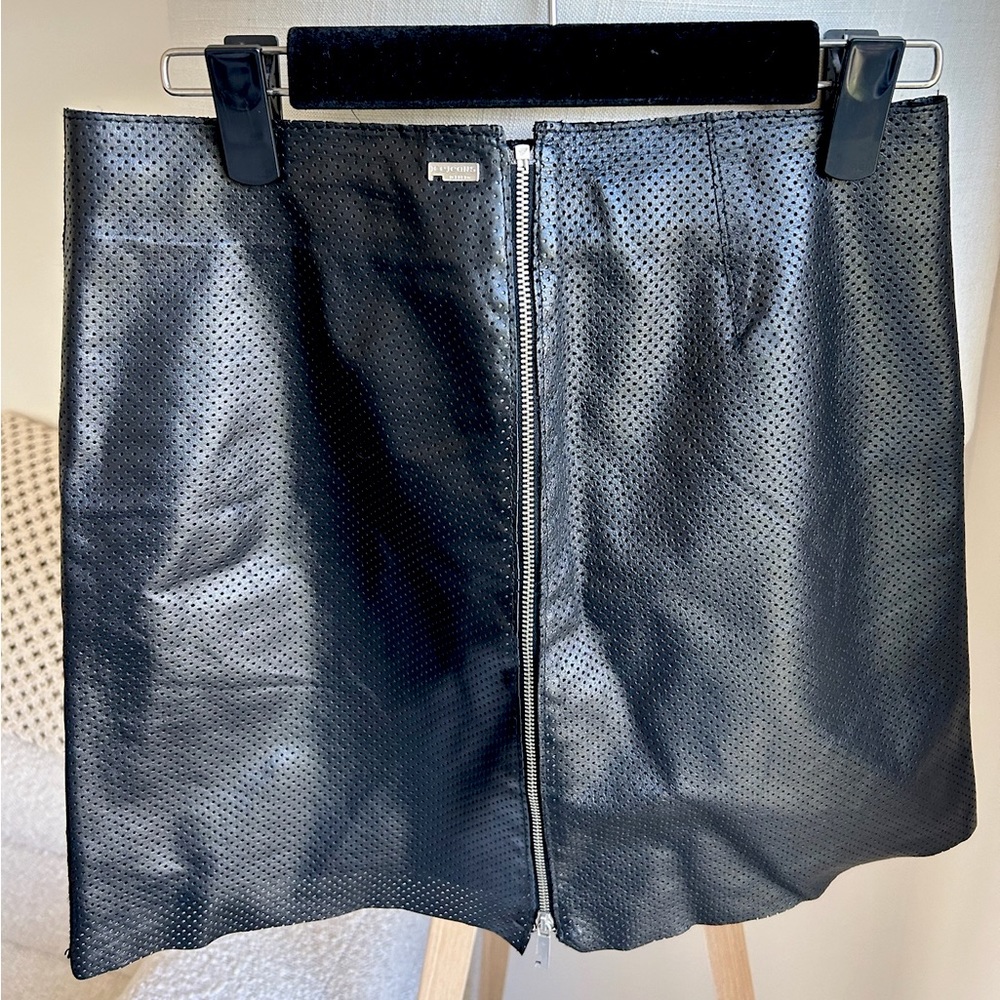 Iceberg Sport Black Perforated Leather Mini Skirt with Front Zip Mobwife Italian